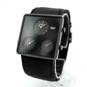 Vestal Savant Black Triple Time Zone Watch 38mm Mens Square Dial w New Battery